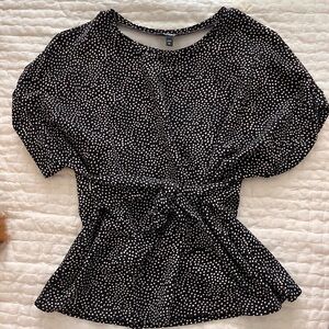 Express Blouse, tie waist, size small. Small polka dots, black, white and pink